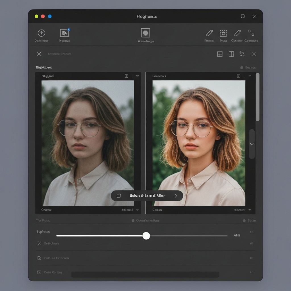 Photo enhancement interface showing before and after comparison